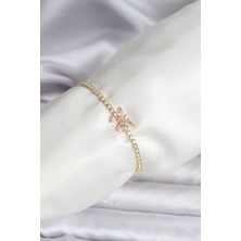 Onba Kelebek Model Zirkon Taşlı Gold Renk Pirinç Su Yolu Kadın Bileklik 5886 - OB5258-1657