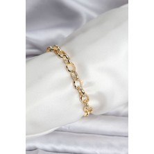 Onba 14K Gold Renk Kaplama Lazerli Zincir Model cm Kadın Bileklik 5886 - OB9592-3035