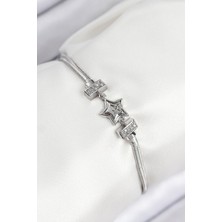 Onba Pirinç Zirkon Taşlı Yıldız Model Gümüş Renk Kadın Bileklik 5886 - OB6077-5023