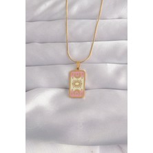 MertUS 316L Çelik Gold Renk Karışık Mineli Ay Figür Tarot Kolye 5886 - DUP3794-8326
