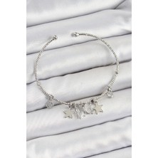 MertUS Pirinç Zirkon Taşlı Kelebek ve Yıldız Model Gümüş Renk Charm Bileklik 5886 - DUP6990-9637