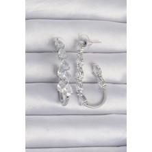 Onba Pirinç Gümüş Renk Damla Zirkon Taş Tasarımlı Küpe 5886 - OB4640-3867