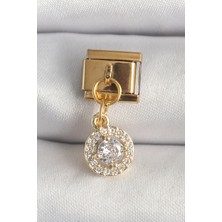 MertUS 316L Çelik Gold Renk Sallantı Daire Zirkon Taşlı Nomination Charm 5886 - DUP8547-6973