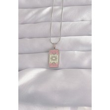 MertUS 316L Çelik Gümüş Renk Pembe Mineli Ay Figür Tarot Kolye 5886 - DUP6111-6566