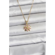 MertUS 316L Çelik Zincir Gold Renk Pembe Papatya Model Kadın Kolye 5886 - DUP7521-3281