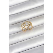 Onba 316L Çelik Gold Renk Zincir Model Kadın Yüzük 5886 - OB3285-4953