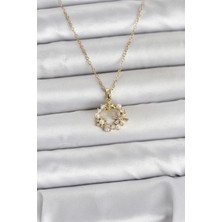MertUS 316L Çelik Zincir Gold Renk Incili Çiçek Model Kadın Koyle 5886 - DUP3236-3294
