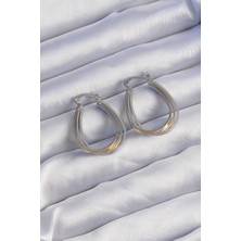 Onba Pirinç Gold Gümüş Renkli Oval Çoklu Görünümlü Küpe 5886 - OB7343-2265