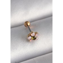 Onba 316L Çelik Gold Renk Zirkon Taşlı Çiçek Tragus Piercing 5886 - OB6576-4656