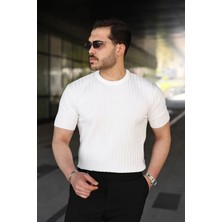 Erkek Fitilli Bisiklet Yaka Kısa Kollu Tişört