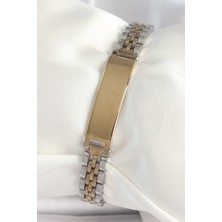 Meks 316L Çelik Gold Gümüş Renk Kalın Zincir Künye Model Erkek Bileklik 5886 - HEP-9921-1347