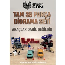 3dpazarıcom 36 Parça 1/64 Ölçekli Diorama Aksesuar Seti 3D Baskı