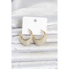 Maxdora 316L Çelik Gold Renk Kristal Taş Detaylı Halka Kadın Küpe 5886 - MX002U-7JVXF2