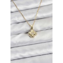 OEM 316L Çelik Zincir Gold Renk Zirkon Taşlı Yonca Model Kadın Kolye 5886 - 3525-3601
