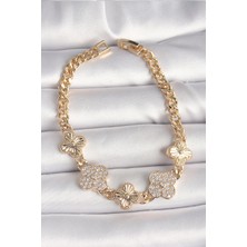 OEM Pirinç Gold Renk Zirkon Taşlı Yonca Model Kadın Bileklik 5886 - 8417-6507