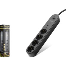 Uravas Store Termal Akım Korumalı Uzatma Kablosu 4 Priz 2 USB Type-C Anahtarlı 2 M - Siyah SH4625