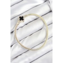 Sbusshop Pirinç Charm Zirkon Taşlı Yonca Model Gold Renk Kadın Bileklik 5886 - SB001M-48XS16