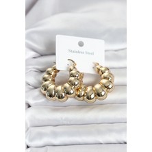 Tgzm 316L Çelik Gold Renk Bombeli Halka Model Kadın Küpe 5886 - TG0012-2QOD14