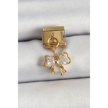 Tgzm 316L Çelik Sallantılı Zirkon Taşlı Fiyonk Model Gold Renk Nomination Charm 5886 - TG0012-2QM1O