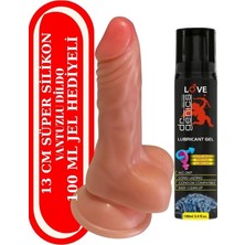 Aşkın Deposu Deromeya Health Gerçekçi Ten Dokusunda 13CM Süper Jel Damarlı ve Vantuzlu Kaliteli Yumuşak Süper Silikon Testisli Realistik Dildo Anal ve Vajinal Kullanıma Uygun 100 ml Sade Jel Hediyeli