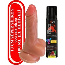 Aşkın Deposu Deromeya Health Gerçekçi Ten Dokusunda 13CM Xxl Jel Damarlı ve Vantuzlu Kaliteli Yumuşak Süper Silikon Testisli Realistik Dildo Anal ve Vajinal Kullanıma Uygun 100 ml Çilekli Jel Hediyeli