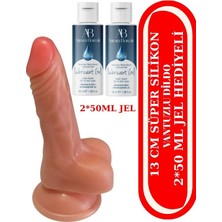Aşkın Deposu Deromeya Health Gerçekçi Ten Dokusunda 13CM Süper Jel Damarlı ve Vantuzlu Kaliteli Yumuşak Süper Silikon Testisli Realistik Dildo Anal ve Vajinal Kullanıma Uygun 2  50  ml Sade Jel Hediyeli