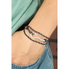 Tgzm Çizgi Desenli Metal Kancalı Erkek Bileklik 5886 - TG0012-2QEDI1