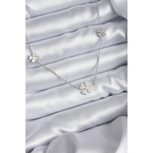Sbusshop 316L Çelik Zincir Gümüş Renk Yonca Model Kadın Kolye 5886 - SB001M-48WNF4