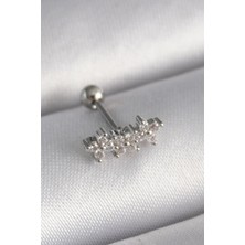 Tgzm 316L Çelik Gümüş Renk Zirkon Taşlı Yonca Tragus Piercing 5886 - TG0012-2QDEU3