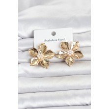 Tgzm 316L Çelik Gold Renk Lotus Çiçek Model Kadın Küpe 5886 - TG0012-2QOCU2