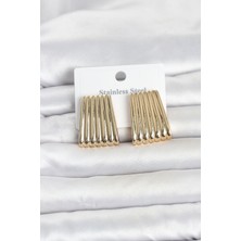 Tgzm 316L Çelik Gold Renk Çizgili Plaka Model Kadın Küpe 5886 - TG0012-2QOCN5