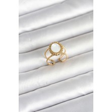 Feifei 316L Çelik Gold Renk Sedefli Vintage Kadın Yüzük 5886 - FEİ3930-6228