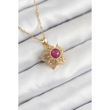 Feifei 316L Çelik Zirkon Taşlı Döner Güneş Model Gold Renk Kadın Kolye 5886 - FEİ5485-8039