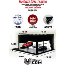 3dpazarıcom 1/64 Ölçekli Siyah Renk Ledli Showroom Tasarımlı Diorama Araç Sergileme Garajı 3D Baskı