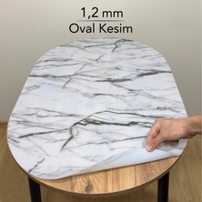 Overdal Oval 1,2 mm Mermer Desenli Kalın Pvc Masa Örtüsü Kaymaz Masa Koruyucu (Düz Hatlı Masa Uyumlu) - D01