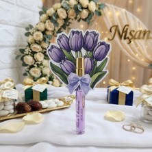 Hayaller Dükkanı 15 Adet Cam Fısfıs Kolonya Şişesi Karton Çiçek Buketi Mor Süslemeli Nikah Şekeri Nişan Hediyelik