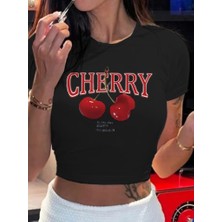 Alyn Wear Kadın Kısa Kollu Bisiklet Yaka Desenli Krop Bluz