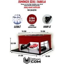 3dpazarıcom 1/64 Ölçekli Kırmızı Renk Ledli Showroom Tasarımlı Diorama Araç Sergileme Garajı 3D Baskı
