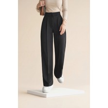 Moda Morfo Beli Cırtcırt Detay Boru Paça Kumaş Pantalon -Siyah