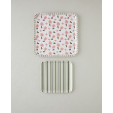 English Home Petal Dreams 2’li Kaydırmaz Tepsi Pembe - Yeşil Renkli Melamin Modern Dekor