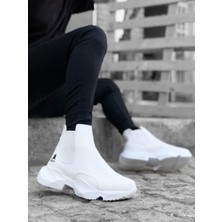 Perilice Store Periliçekeçe BA0444 Bağcıksız Rahat Yüksek Taban Beyaz Erkek Spor Yarım Bilek Bot