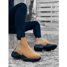 Perilice Store Periliçekeçe BA0444 Bağcıksız Rahat Yüksek Taban Camel Erkek Spor Yarım Bilek Bot