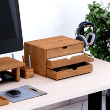 Woodsaka Desna Üç Katlı Üç Çekmeceli Dolap & Monitör Yükseltici - Kiraz | 34 cm x 25 cm x 20 cm