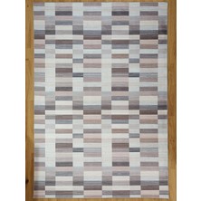Pera Halı Modern Geometrik Blok Desenli Bej ve Kahverengi Halı - 12440OU