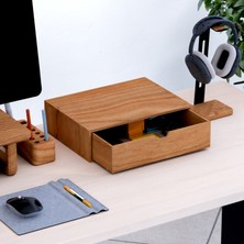 Woodsaka Desna Tek Katlı Tek Çekmeceli Dolap & Monitör Standı - Kiraz | 34 cm x 25 cm x 9.6 cm