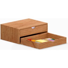 Woodsaka Desna Iki Katlı Iki Çekmeceli Dolap & Monitör Yükseltici - Kiraz | 34 cm x 25 cm x 13.6 cm