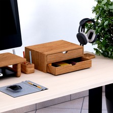 Woodsaka Desna Iki Katlı Iki Çekmeceli Dolap & Monitör Yükseltici - Kiraz | 34 cm x 25 cm x 13.6 cm
