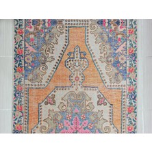 Pera Halı Eskitme Madalyon Desenli Turuncu ve Krem Vintage Halı - 12346OU