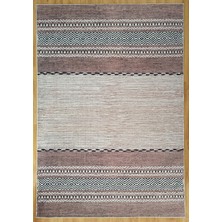Pera Halı Etnik Kilim Desenli Kahverengi ve Bej Çizgili Bohem Halı - 12428OU