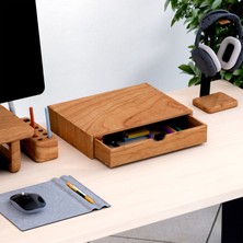 Woodsaka Desna Tek Katlı Tek Çekmeceli Dolap & Monitör Yükseltici - Kiraz | 34 cm x 25 cm x 7.2 cm